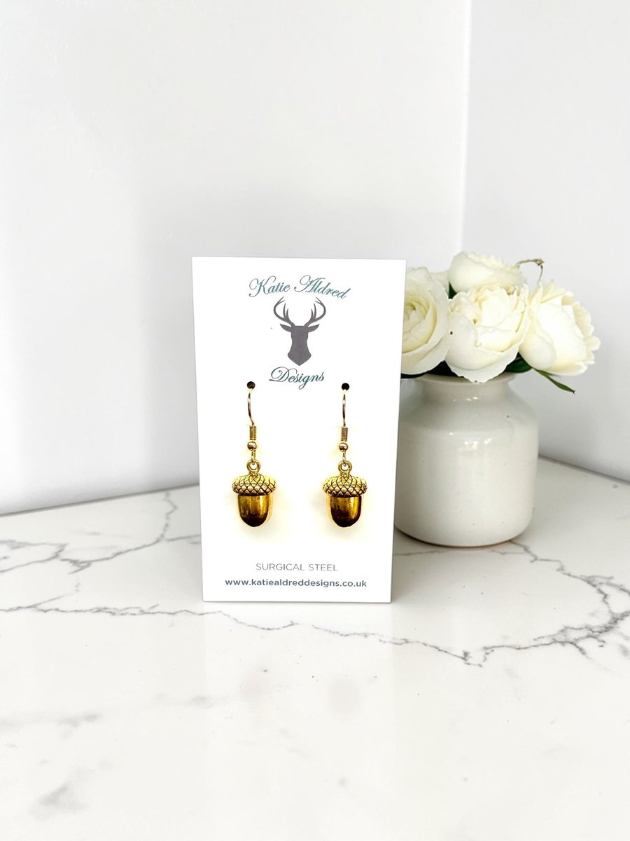 Charm Earrings - Large Gold Acorn