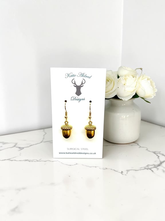 Charm Earrings - Large Gold Acorn