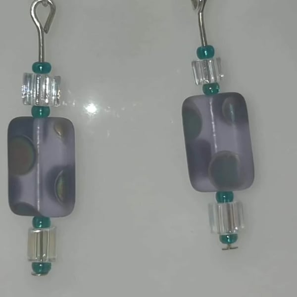Czech matt glass rectangle drop earrings 