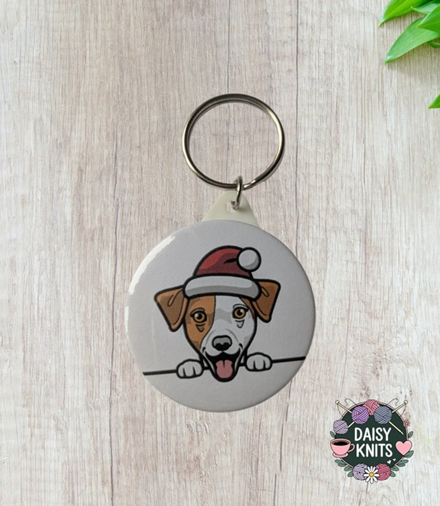 Jack Russell Dog Santa Hat Keyring – Xmas Gift for Jack Russell owners