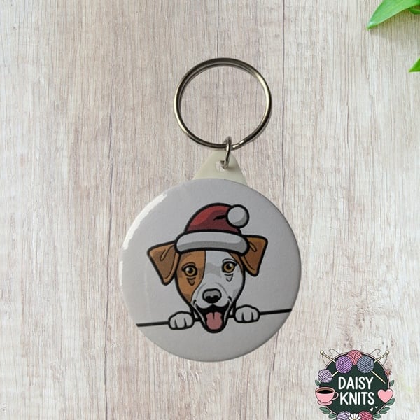 Jack Russell Dog Santa Hat Keyring – Xmas Gift for Jack Russell owners