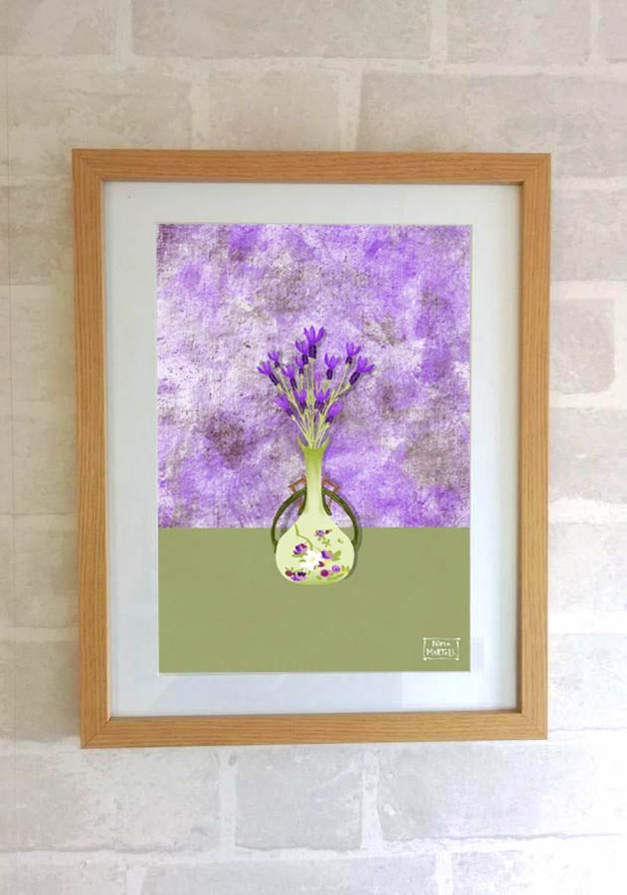 Lavender In Vintage Vase - A4 Print Only - by Nina Martell