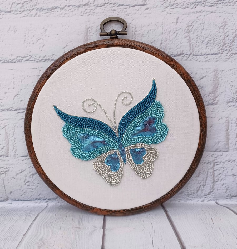 Goldwork Embroidery Butterfly Hoop, Hand Embroidered Butterfly, Metalthread Embr