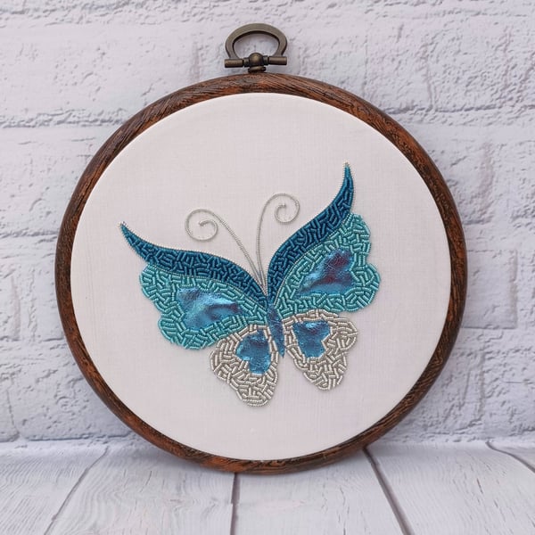 Goldwork Embroidery Butterfly Hoop, Hand Embroidered Butterfly, Metalthread Embr