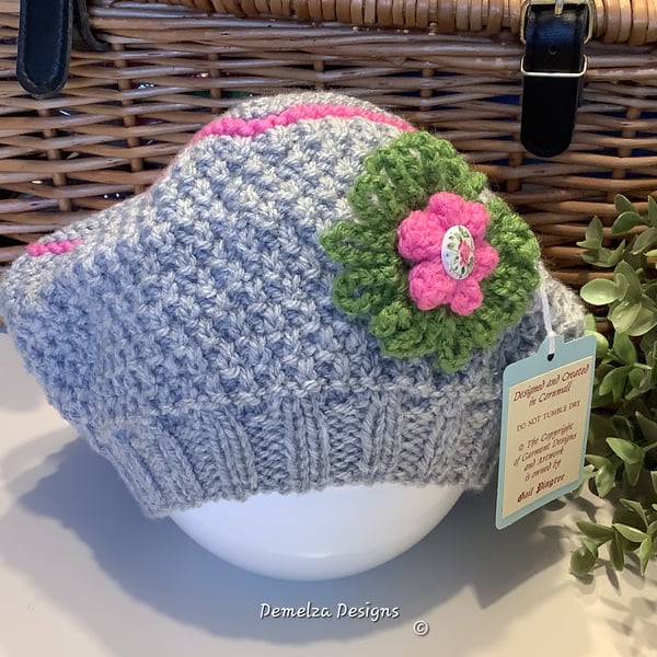 Hand Knitted Baby Girl's Beret  9-18 months size