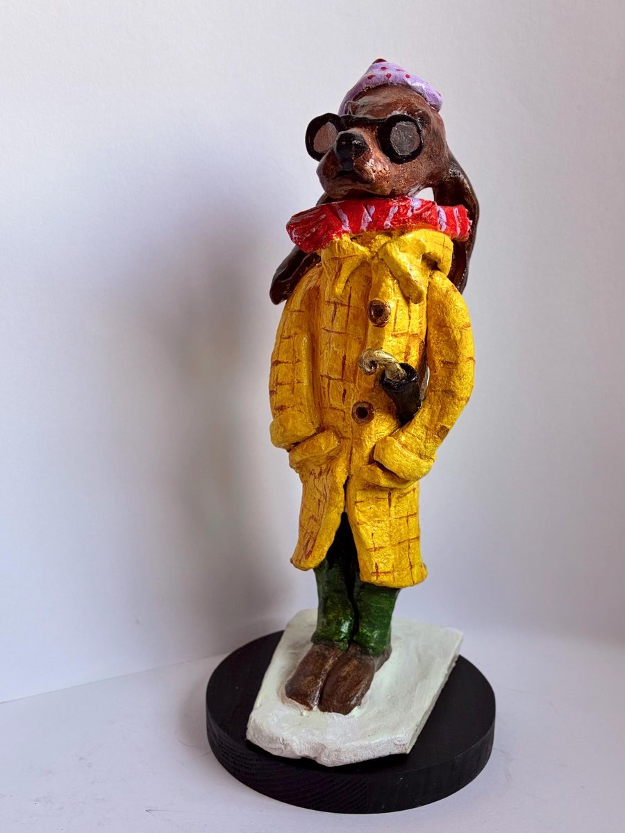 Hand-sculpted Whimsical Hound Dog Character Art Sculpture, Eclectic Home Decor