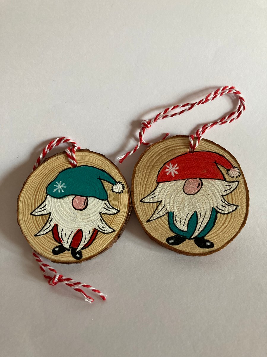 2 hand painted Christmas gnomes