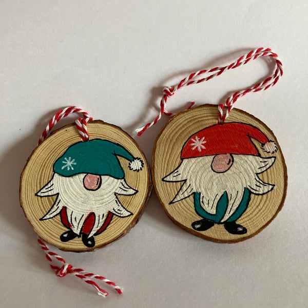 2 hand painted Christmas gnomes
