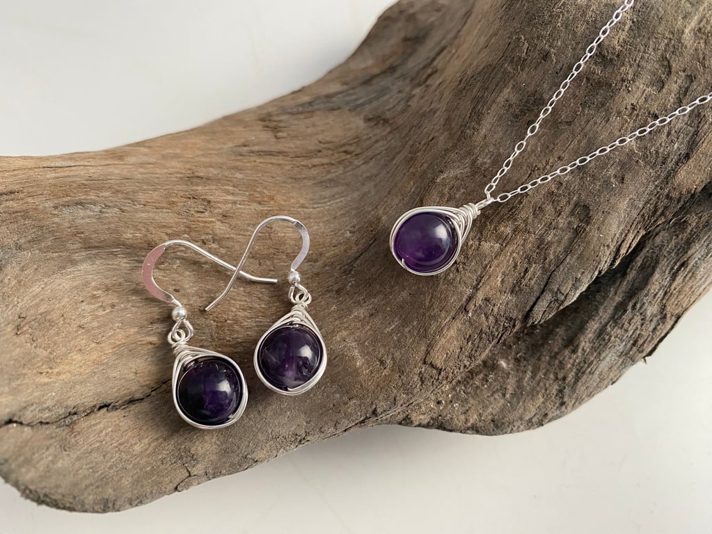 Amethyst Jewellery Set, Amethyst necklace, Amethyst earrings