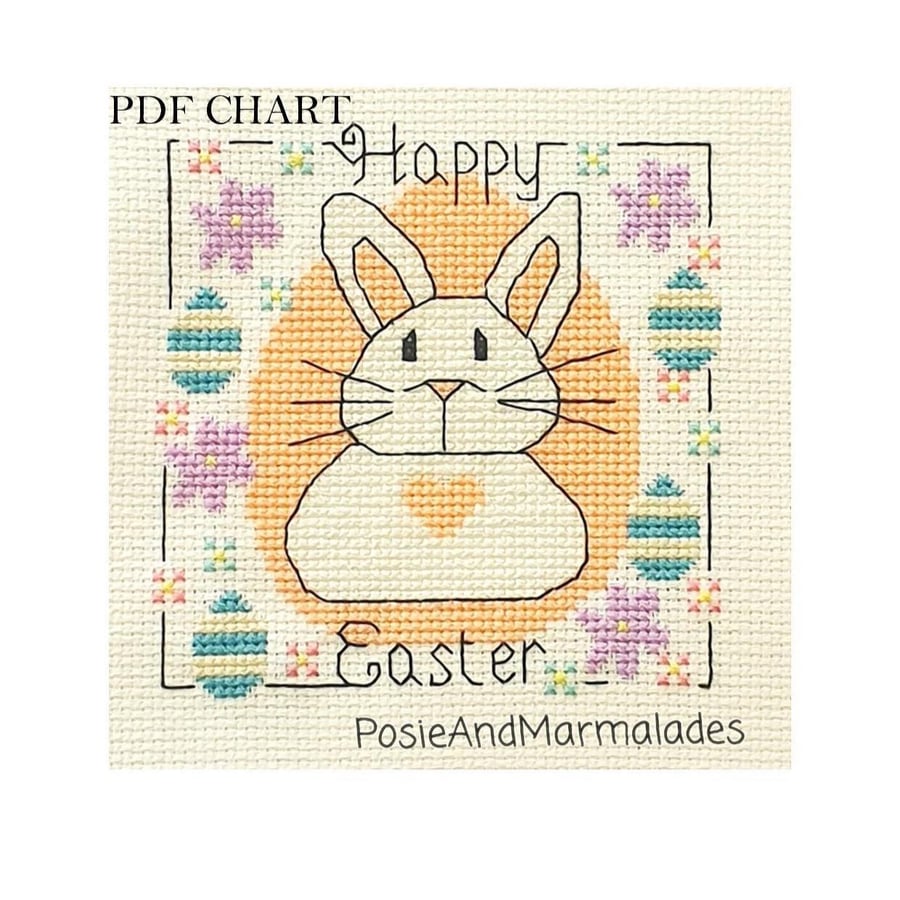 Happy Easter Bunny cross stitch Instant digital Download PDF Pattern chart