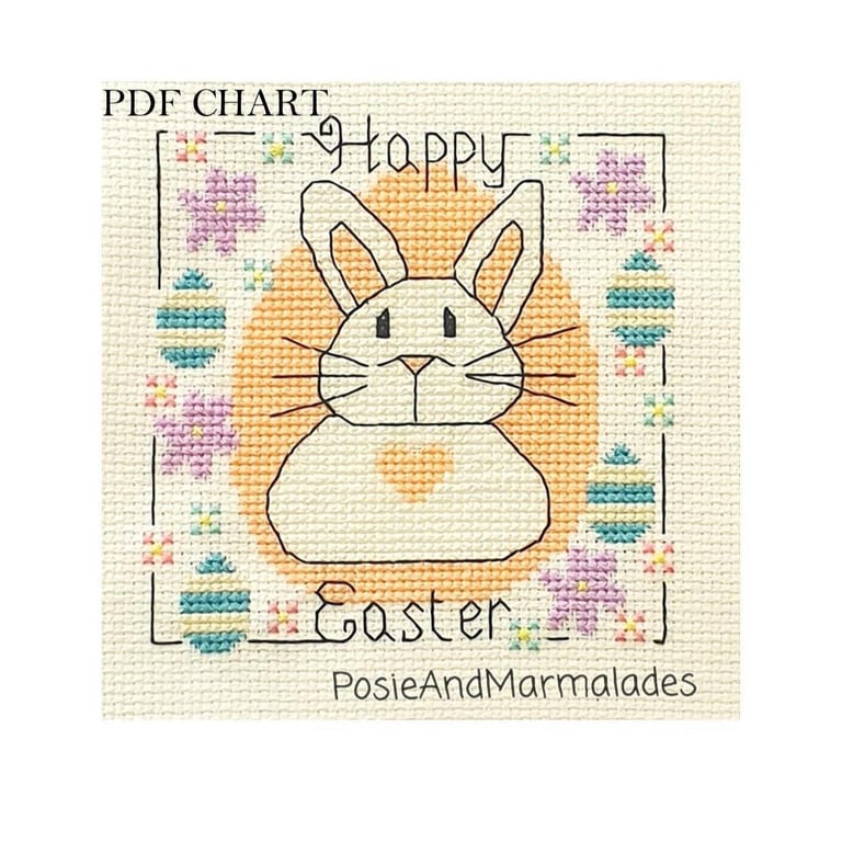 Happy Easter Bunny cross stitch Instant digital Download PDF Pattern chart