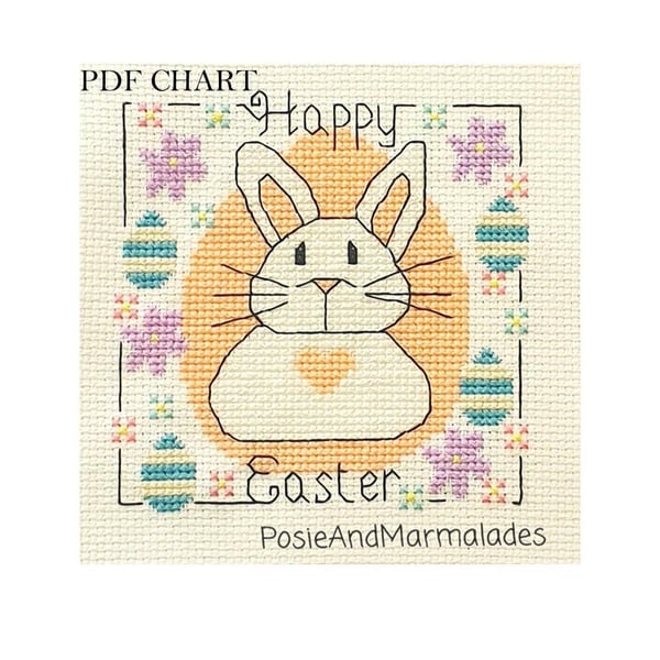 Happy Easter Bunny cross stitch Instant digital Download PDF Pattern chart