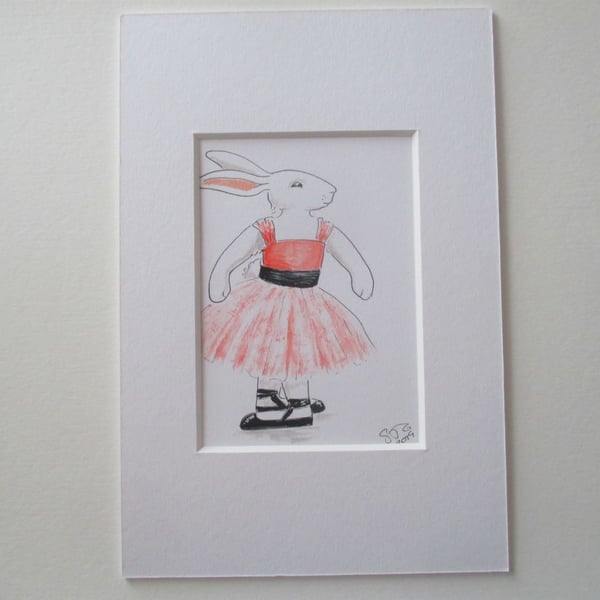 ACEO Bunny Rabbit Ballerina Ballet Dancing Bunny Rabbit Original Painting Degas