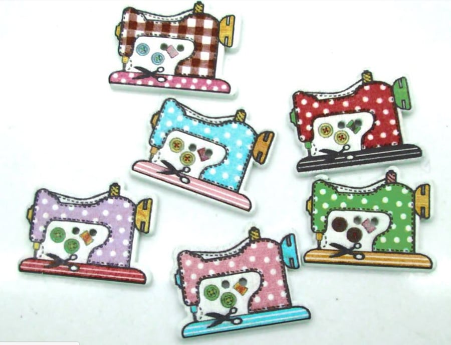 5 x Sewing Machine, pretty colourful wooden buttons, Crafts, sewing.