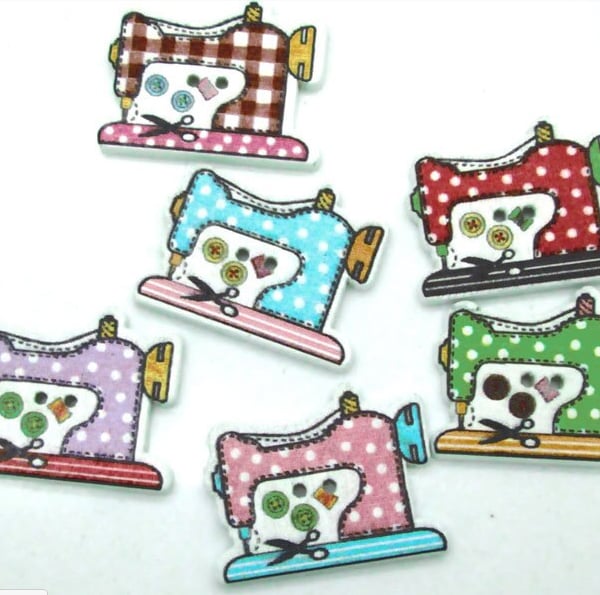 5 x Sewing Machine, pretty colourful wooden buttons, Crafts, sewing.