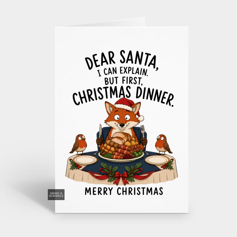 Funny Christmas Card For Him Or Her - Dinner Table Fox