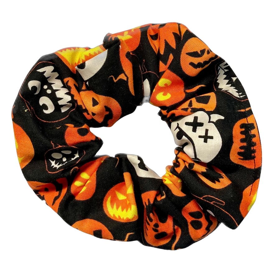 Glow in the Dark Jack O Lantern And Evil Faces Large Hair Scrunchie