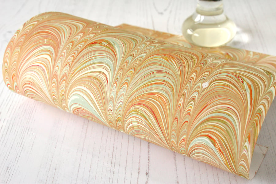 Red, pale blue, orange, green A4 Marbled paper sheet gap tooth pattern second