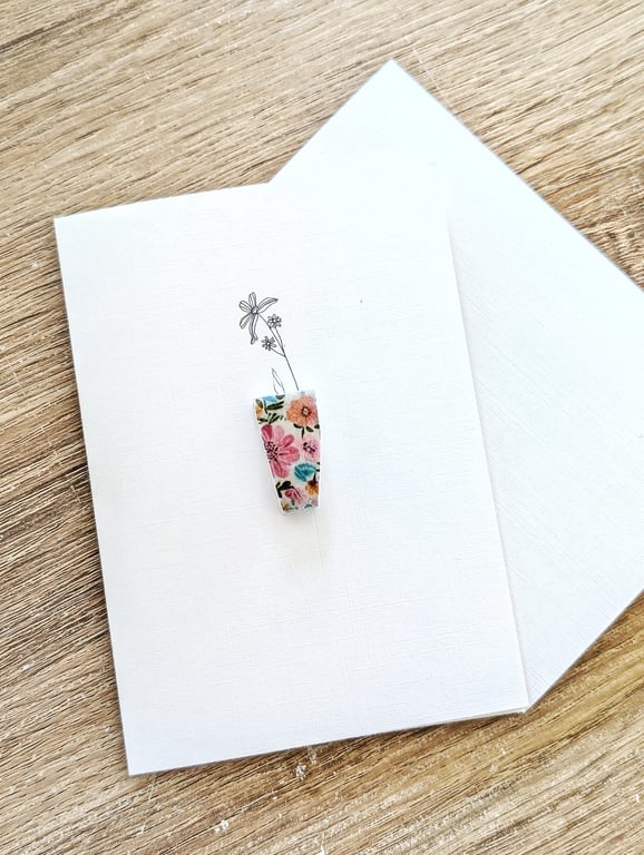 Greeting Cards - A6 White Linen Note Card & Envelope - Flowers