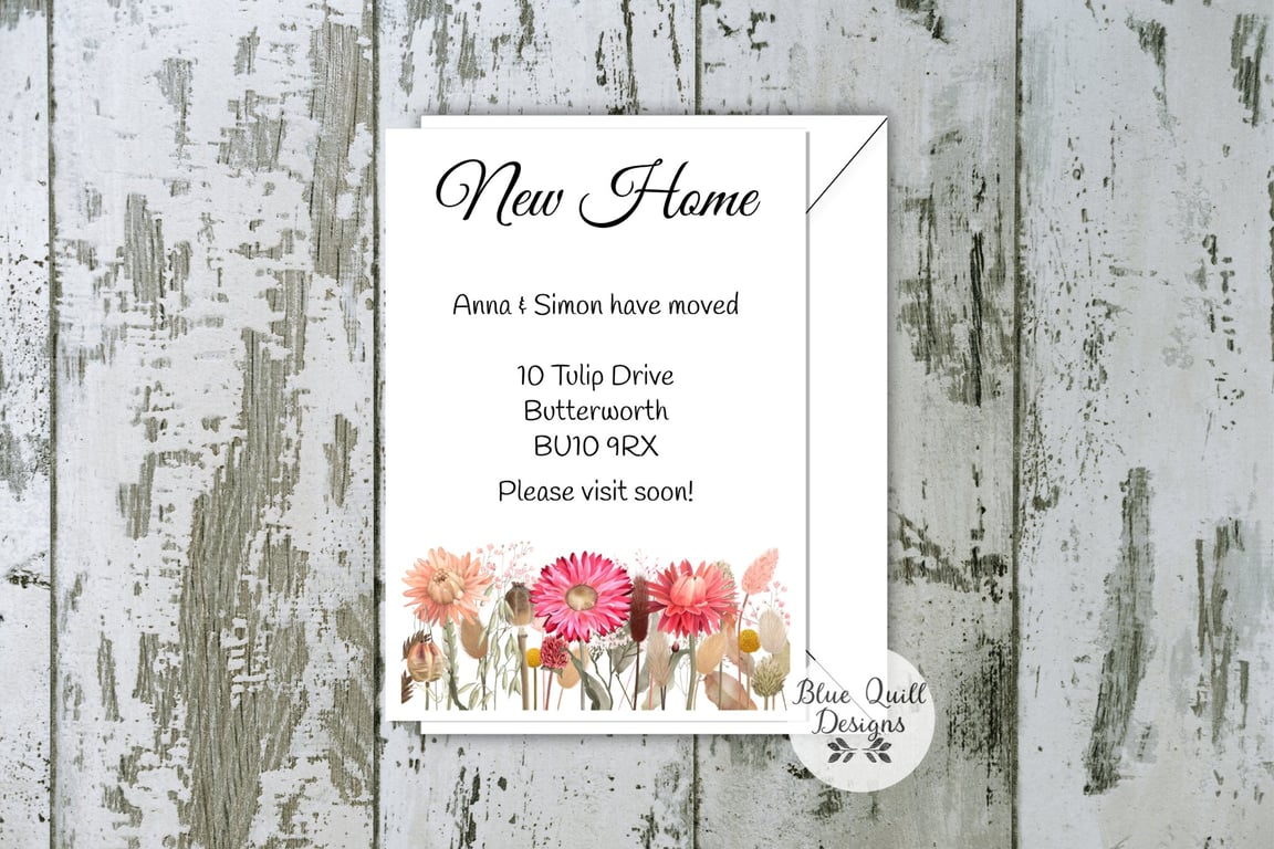 Personalised Dried Flowers New Home Cards - Moving Announcement Stationery