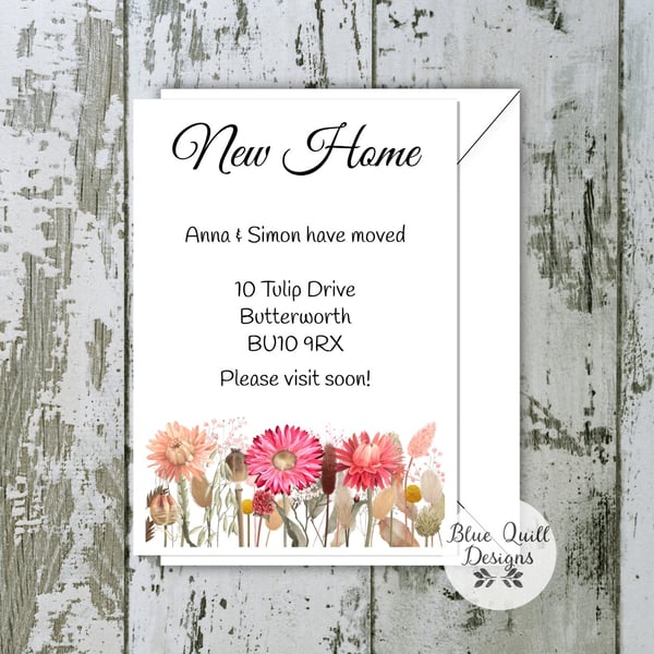 Personalised Dried Flowers New Home Cards - Moving Announcement Stationery