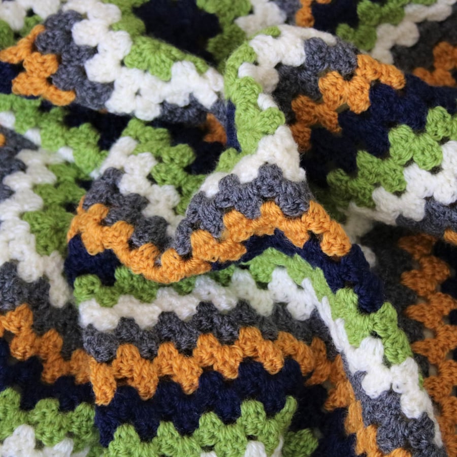 Handmade Gold and Blue Crochet Blanket