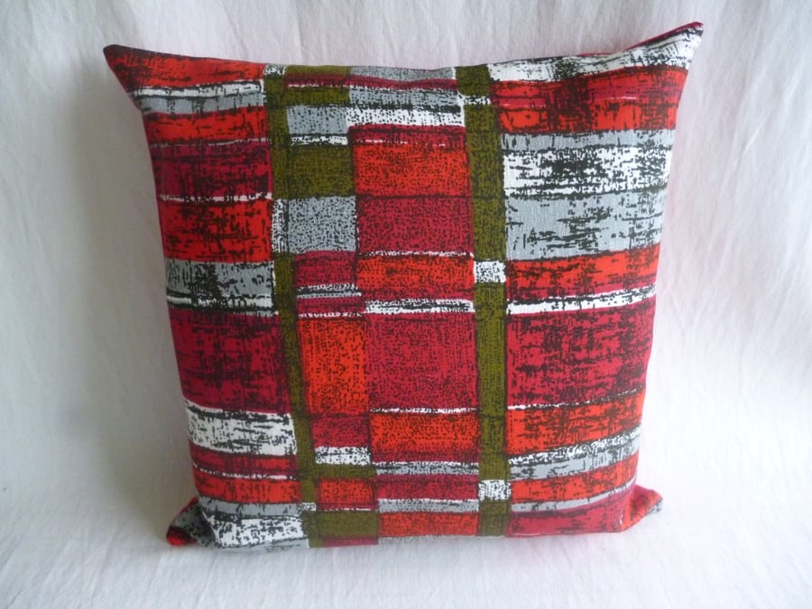 Red checked 1950s vintage cushion cover