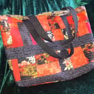 Orange and Black Handmade Quilted Patchwork Tote Bag
