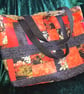 Orange and Black Handmade Quilted Patchwork Tote Bag