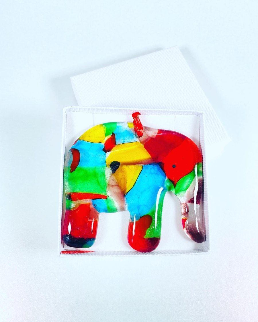 Gorgeous fused glass elephant hanging 