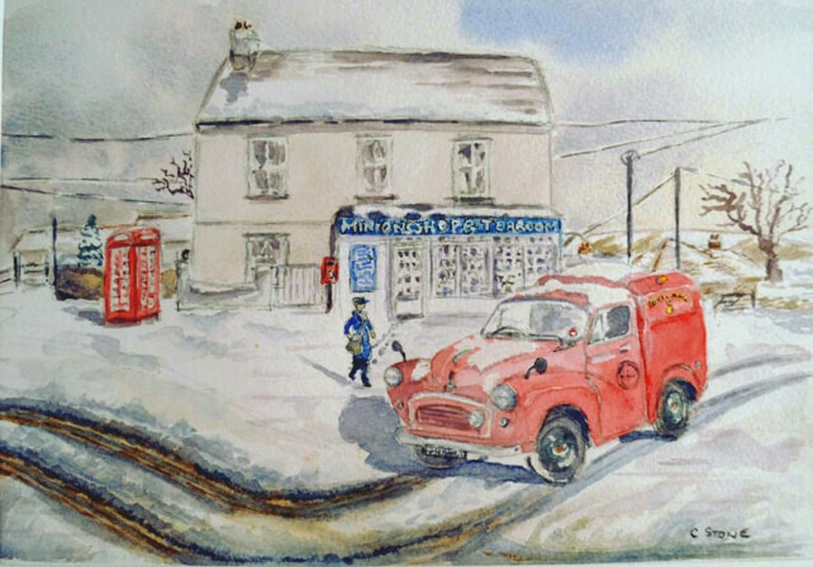 Morris Minor mail van Bodmin Moor Cornwall original watercolour 