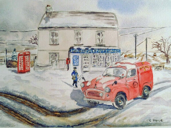 Morris Minor mail van Bodmin Moor Cornwall original watercolour 