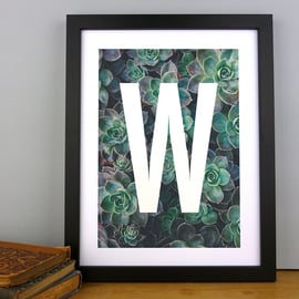 Succulent Plant Foliage Initial Print - Bespoke Alphabet Digital Letter Wall Art