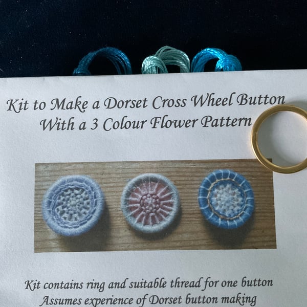 Dorset Button Flower Pattern Kit, Azure, Light Jade and Teal, F1