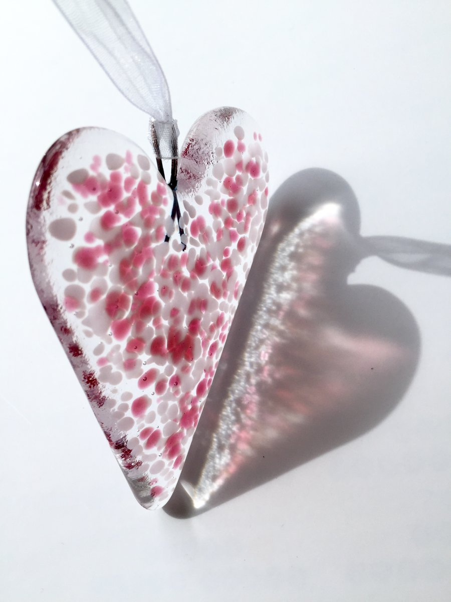 Fused Glass Cranberry & Pale Pink Heart