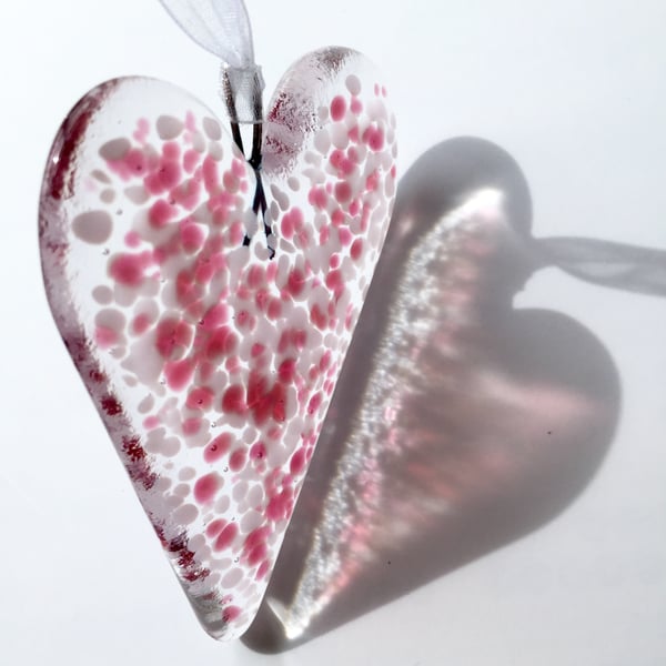 Fused Glass Cranberry & Pale Pink Heart