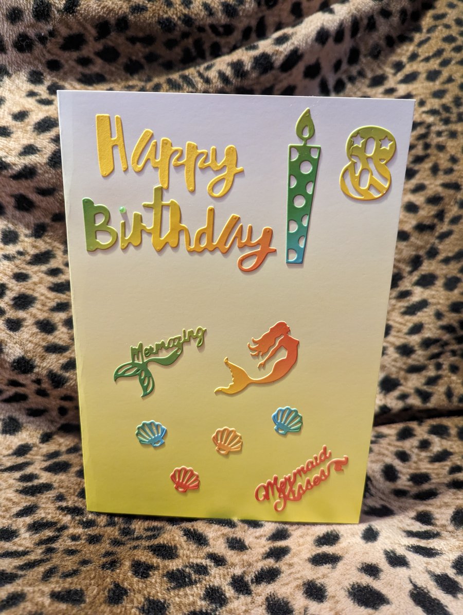 Mermazing birthday card for 8 year old with FREE MERMAID PIN