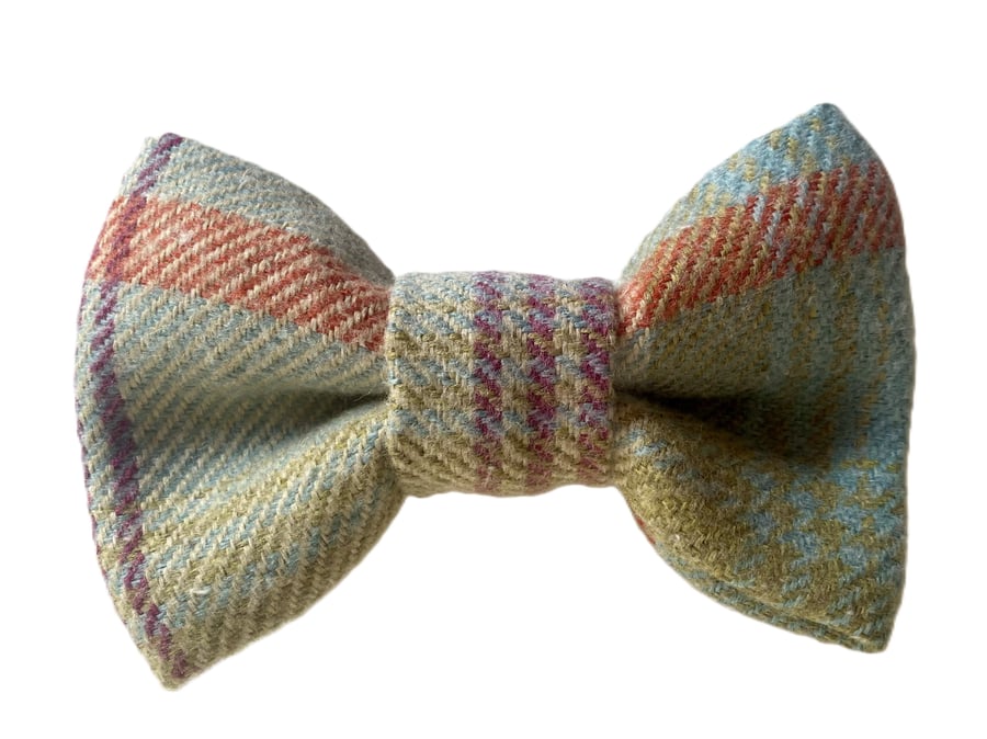 Bow Tie for Dogs - Handmade Balmoral Aqua fabric, tweed wool effect, washable