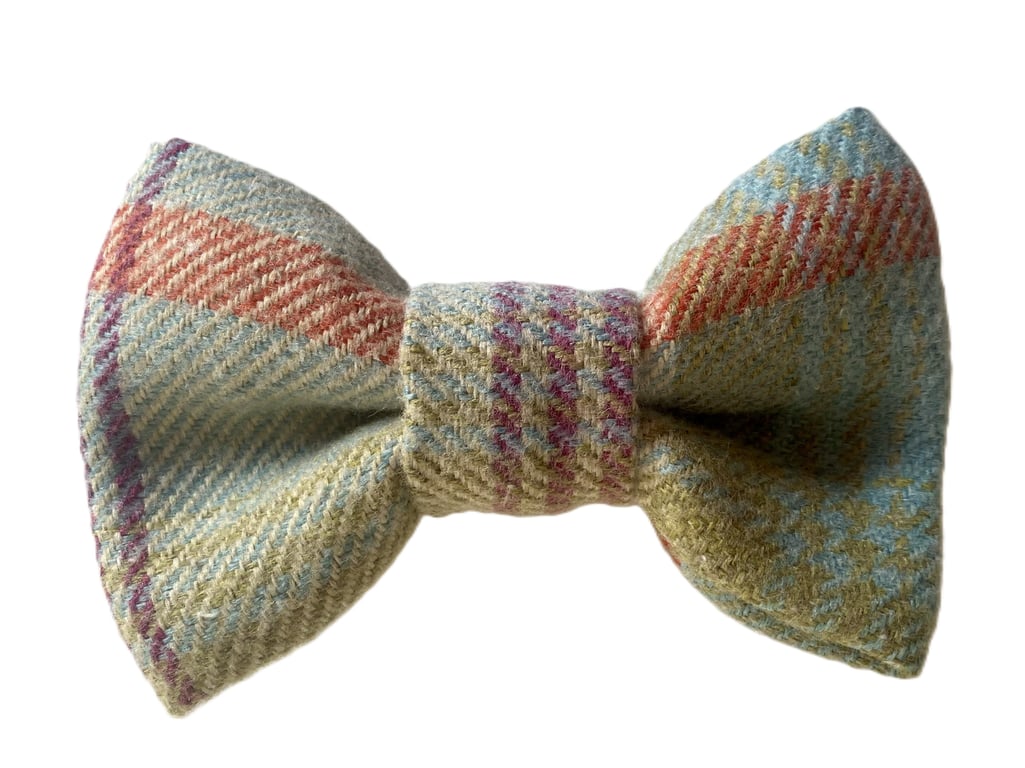 Bow Tie for Dogs - Handmade Balmoral Aqua fabric, tweed wool effect, washable