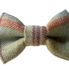 Bow Tie for Dogs - Handmade Balmoral Aqua fabric, tweed wool effect, washable