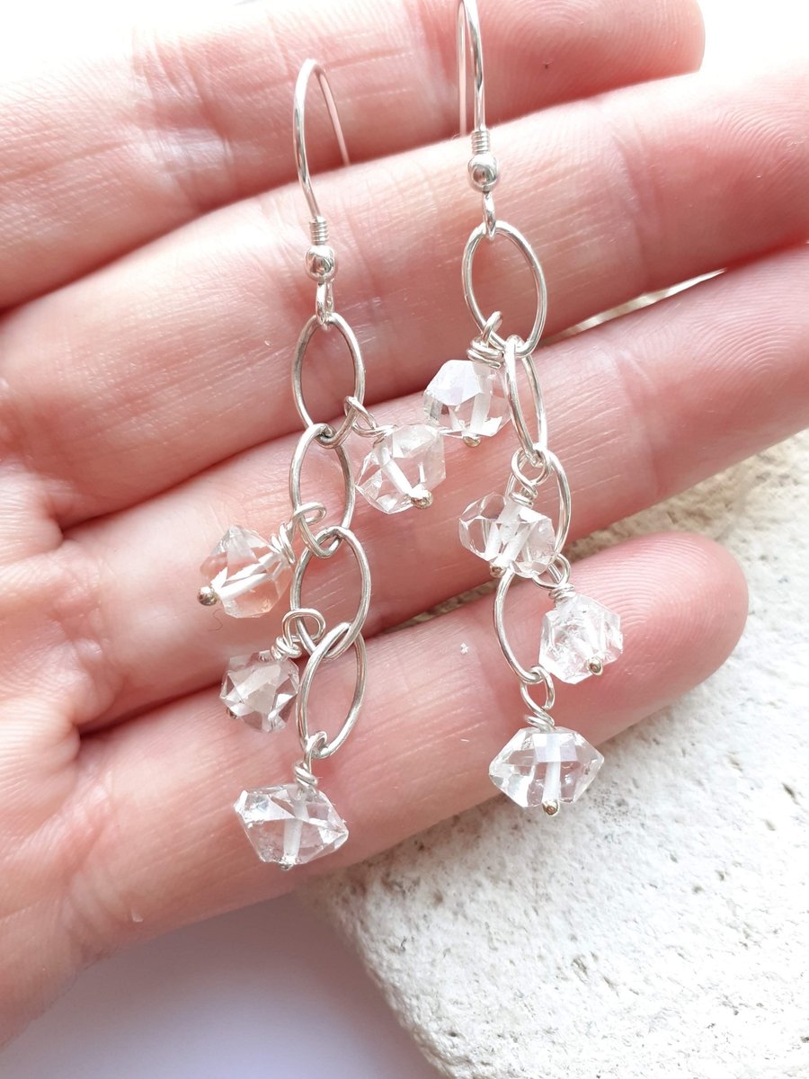 Herkimer Diamond Waterfall Earrings with Sterling Silver Hooks