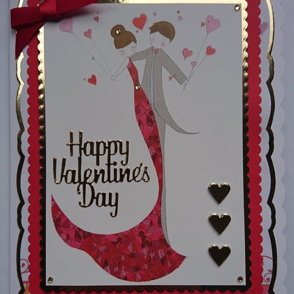 Happy Valentine's Day Chic Couple Love Heart Balloons 3D Luxury Handmade Card 