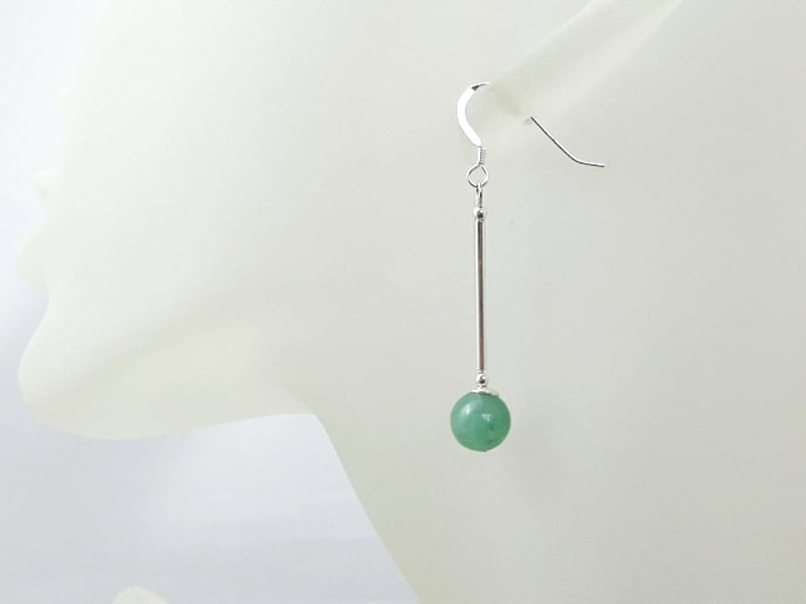 Green Aventurine & Sterling Silver Long Earrings - Under 20 GBP