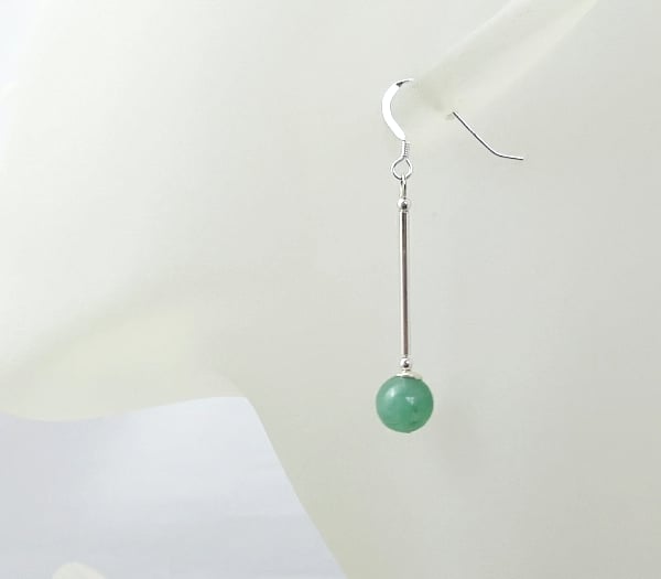 Green Aventurine & Sterling Silver Long Earrings - Under 15