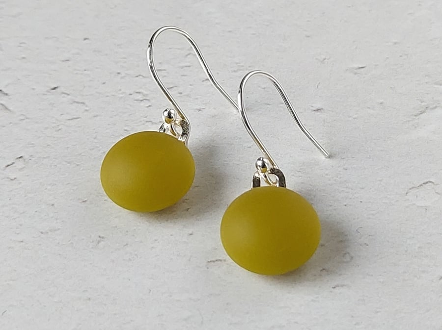 Chartreuse matt glass drop earrings