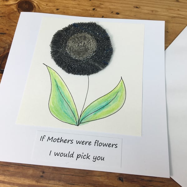 Mother’s Day card and gift - Silver grey tweed embroidered brooch 