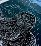 Here Be Monsters - Limited Edition - Hand printed & painted Linoprint - Image 3
