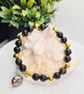 olden Obsidian Stretch Bracelet with Freshwater Coin Pearl and Gold Plated Sterl