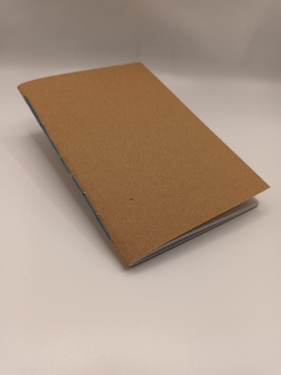 Hand bound, A6 Kraft cover Notebook, Bright Blue binding, Off White paper