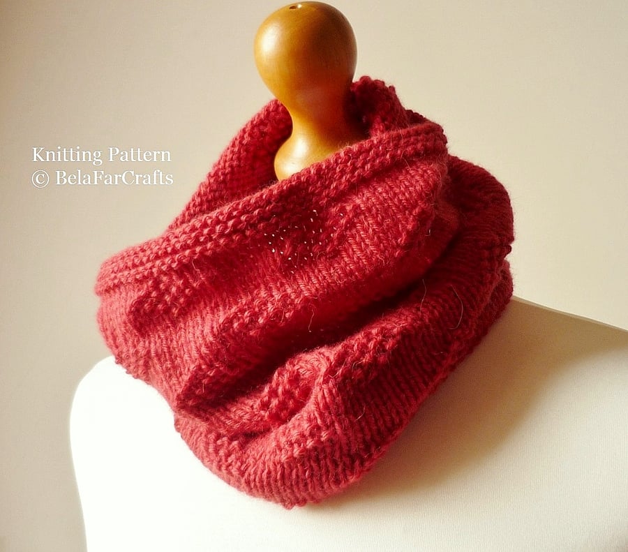 KNITTING PATTERN - Diamond Seeds Cowl - PDF file tutorial - Beginner's knitting